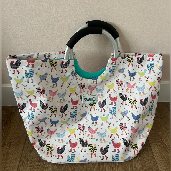 Swig Loopi Tote Bag Funky Chicken Cowboy Boots Print Large Shopper Great Shape - Picture 1 of 7